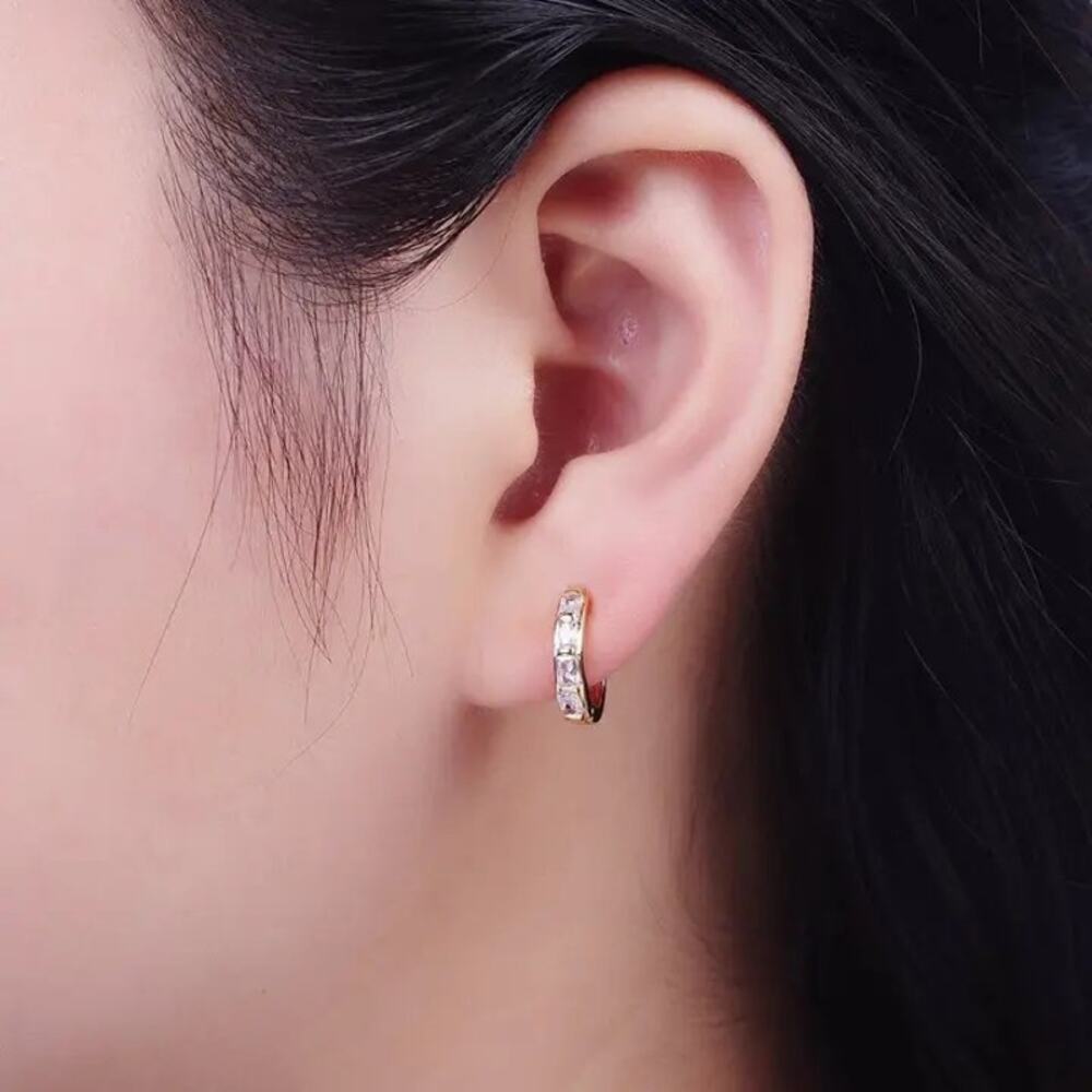 NWT Aim Eternal 16K Gold Filled Baguette CZ Huggie Hoop Earrings 13mm Small